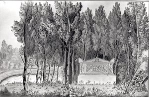 Tomba di Jean-Jacques Rousseau (1712-78) a Ermenonville (disegno) da Savigny